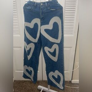 Blue Jeans with White Heart Pattern